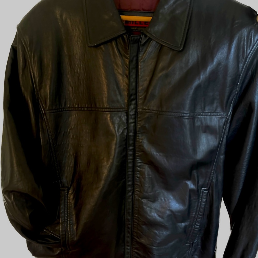 Nicole Miller Mens Genuine 100% Leather Jacket adjustable snaps wrist and waist